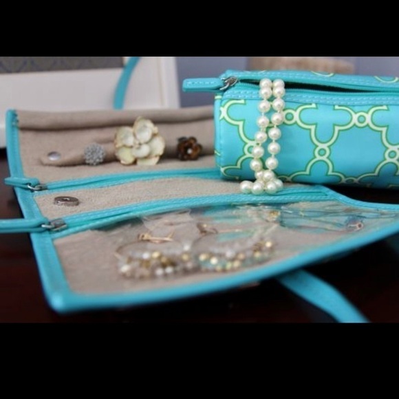 Stella & Dot Handbags - Stella & Dot Travel Jewelry Roll Up Blue/Green Print​​​​​​​​​